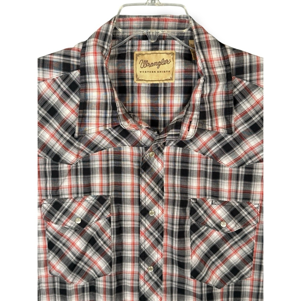 Wrangler Retro / Pearl Snap Shirt 2XL Black Plaid Western Cowboy Mens SS Shirt